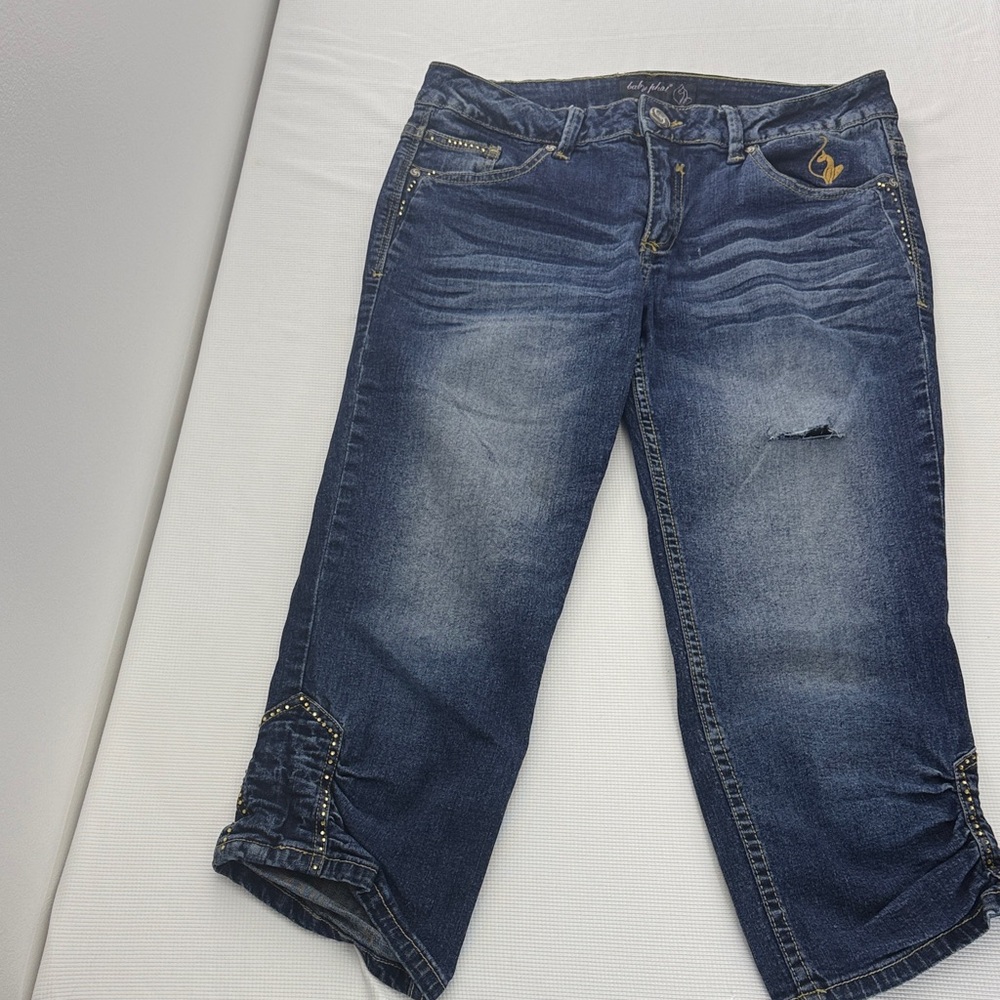 Baby Phat Dark Blue Distressed Cropped Jeans